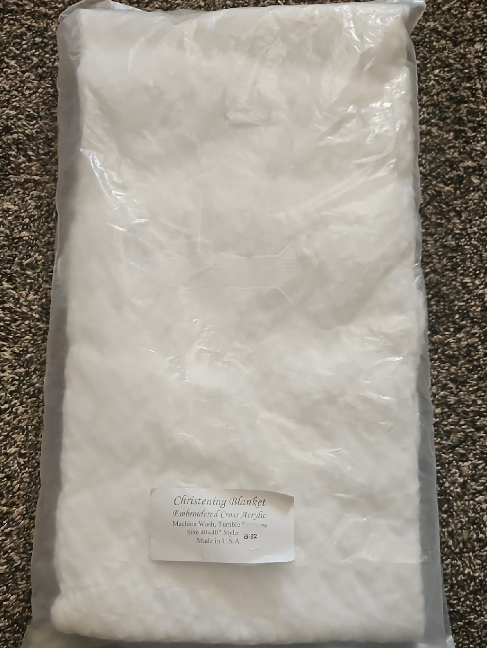 Embroidered Cross Christening Blanket - White Acrylic
